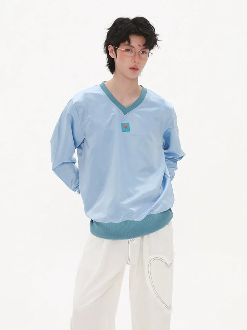 V-Neck Patch Embroidery Sweatshirt