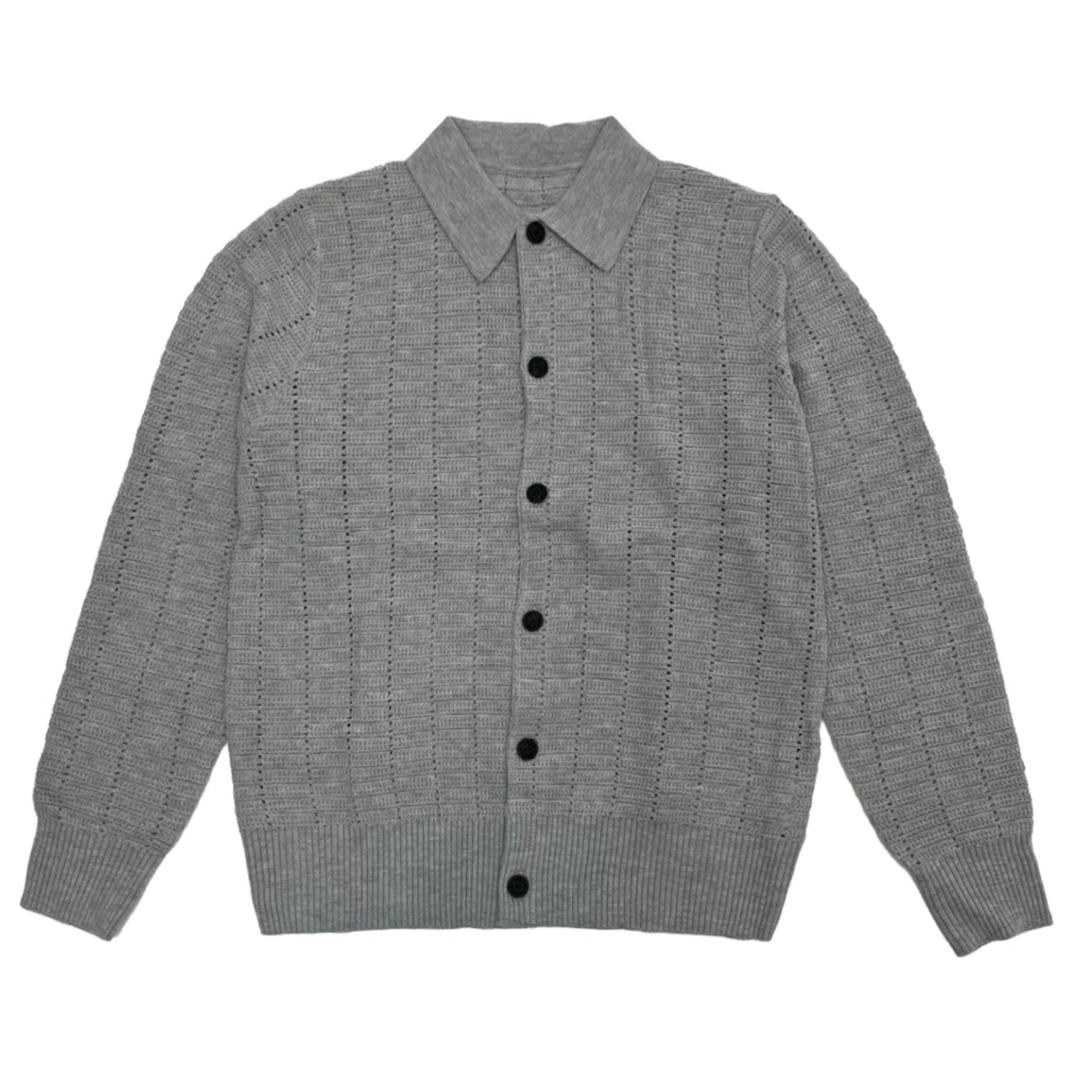 Hollow Textured Lapel Knit Cardigan