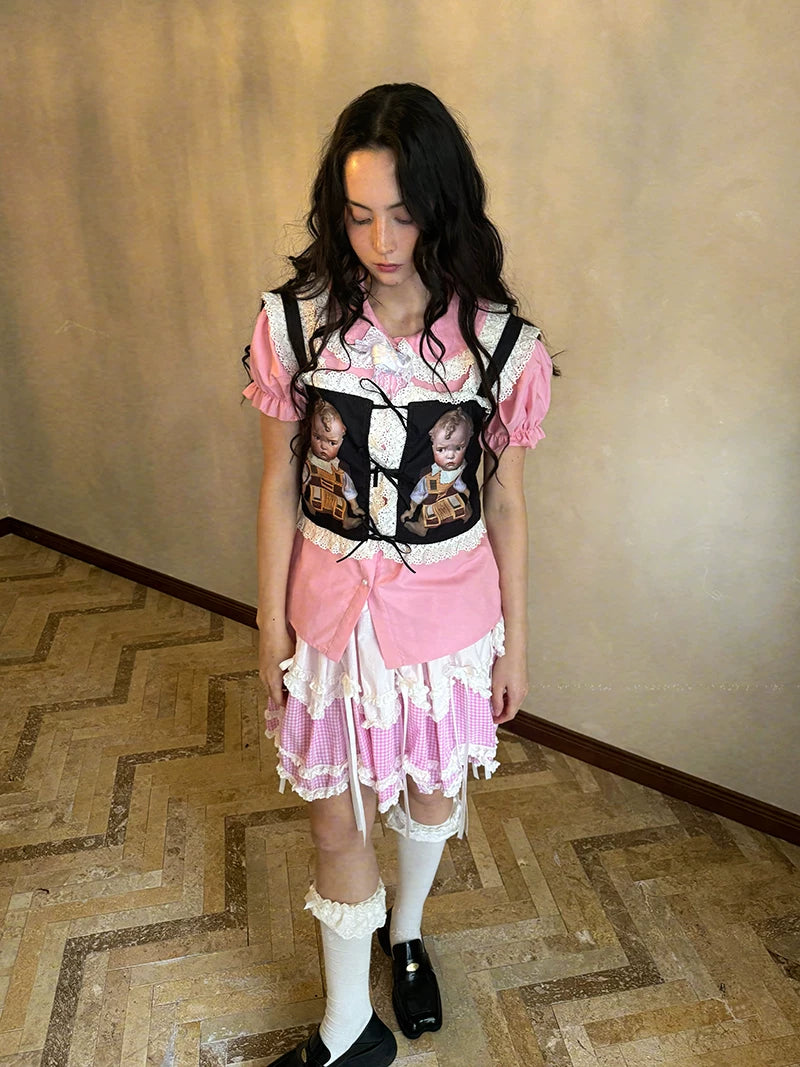 Bow Double-Layer Patchwork Half Skirt