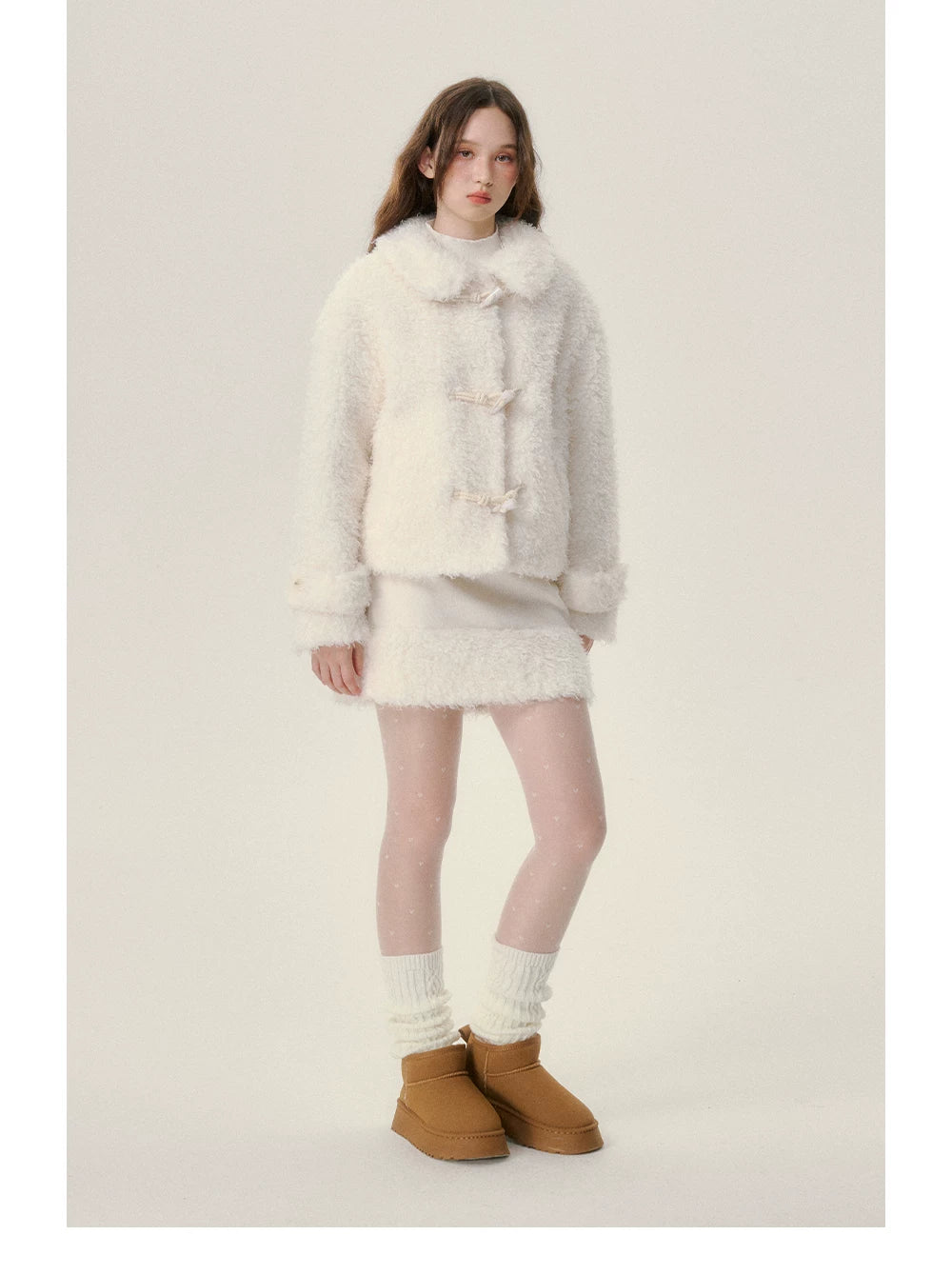 Fake Fur Hoodie & Short Skirt Setup