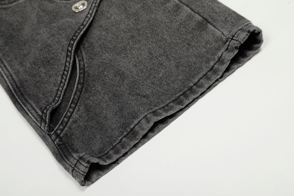 Washed Irregular Panel Wide Leg Denim Jeans