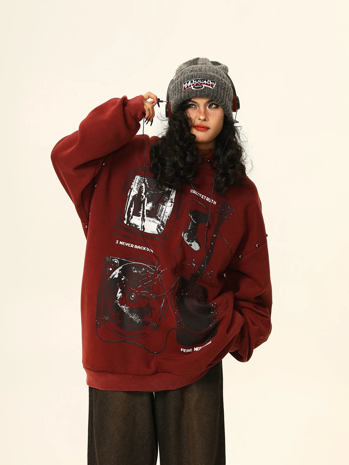 Oversized Burgundy Vintage Hoodie