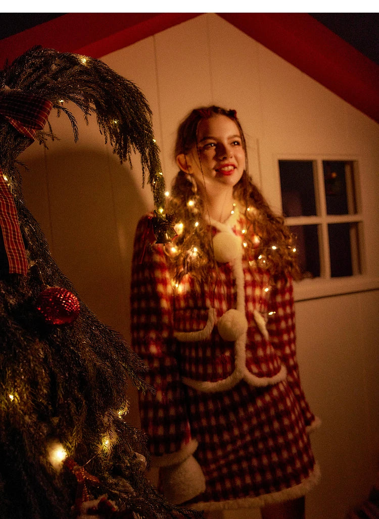 Christmas Plaid Tweed Jacket & Short Skirt Setup