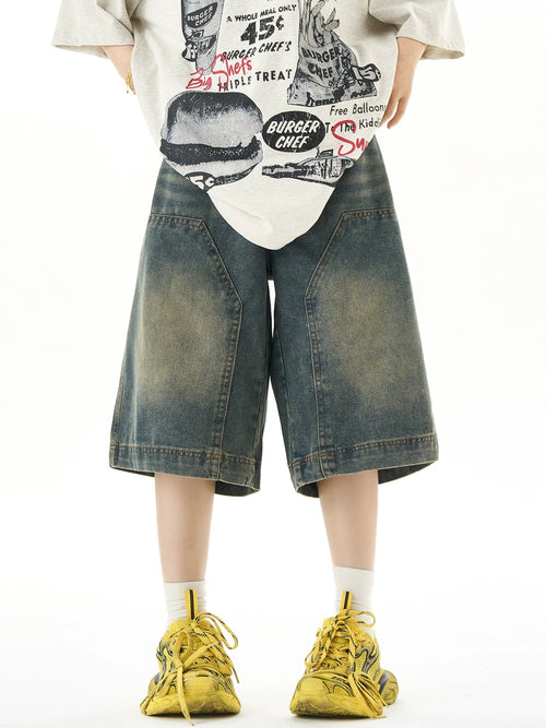 Wide Leg Denim Shorts - Blue / M
