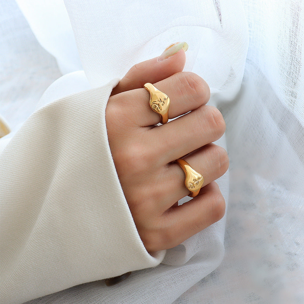French Style Rose Index Finger Ring, Gold Tone Floral Design Band, Women's Fashion Jewelry, Elegant Statement Piece, Ideal Gift for Her, Best Seller in Dainty Rings, Trendy Stackable Accessory.