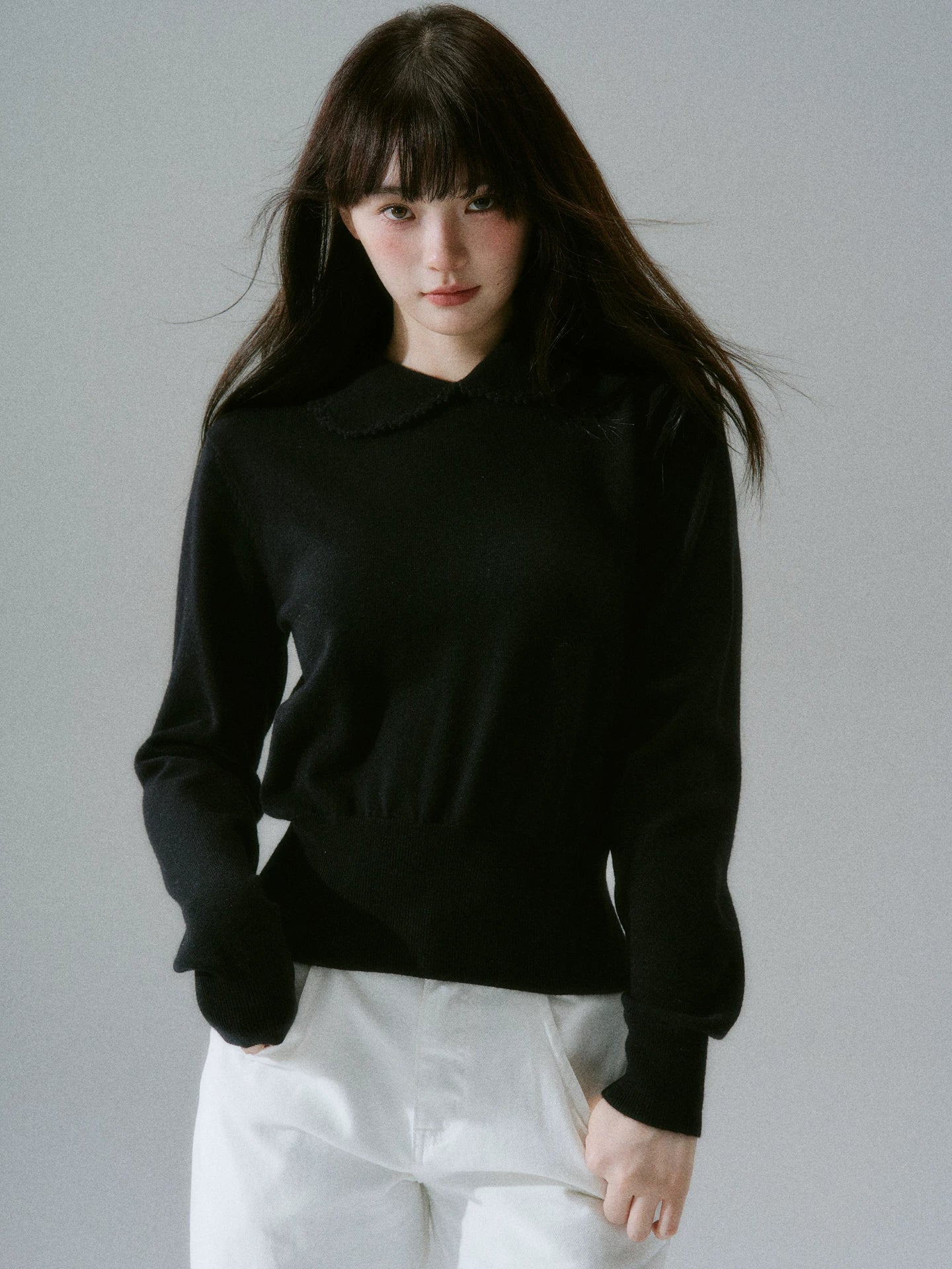 Handmade Crochet Crew Neck Slimming Polo Knit Sweater