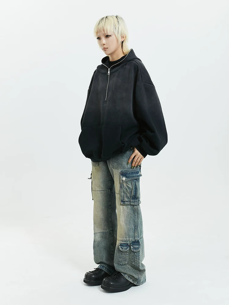 Gradient Half Zip Oversize Hoodie