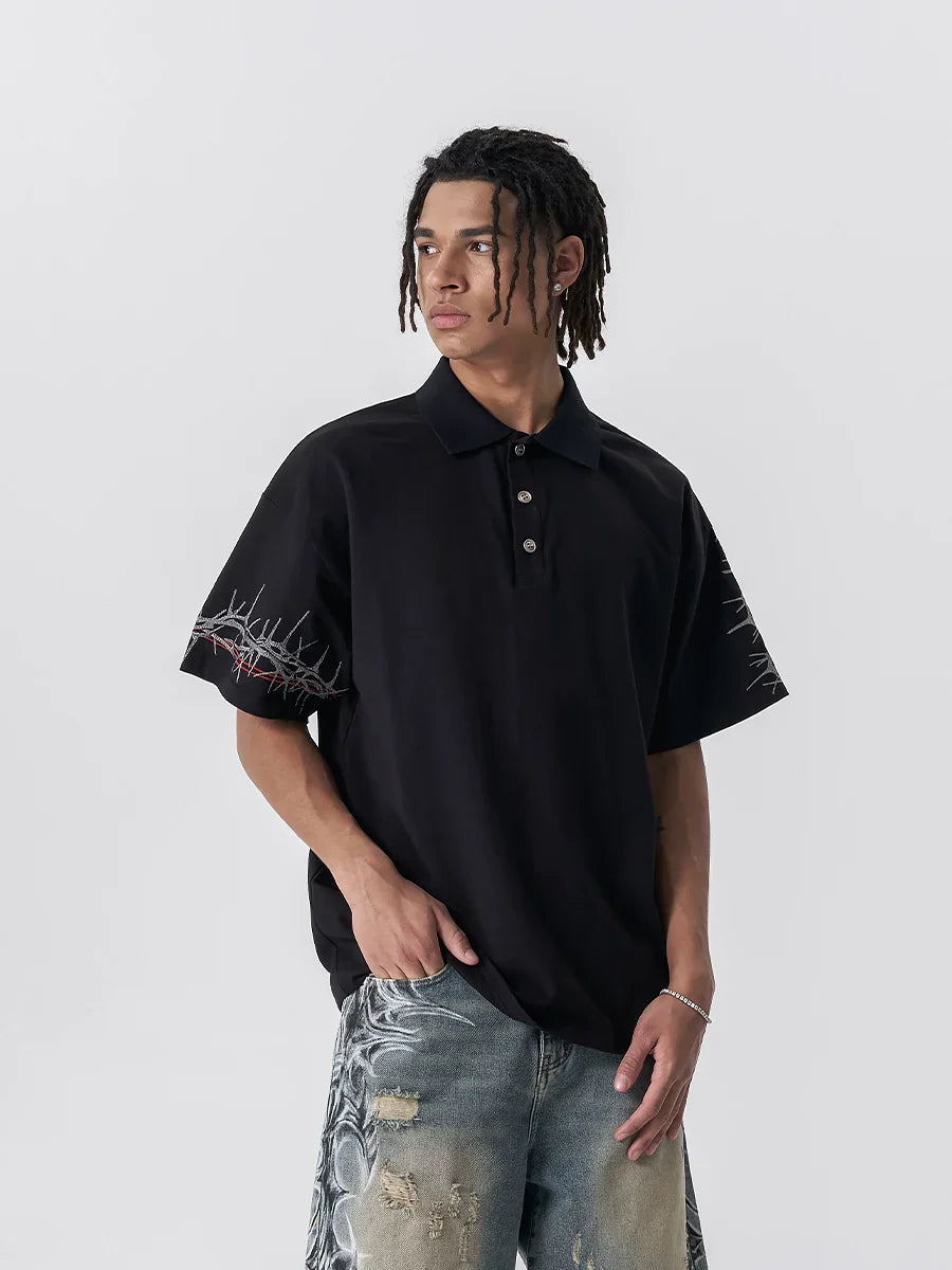 Heavy Embroidery Short Sleeve Polo Shirt