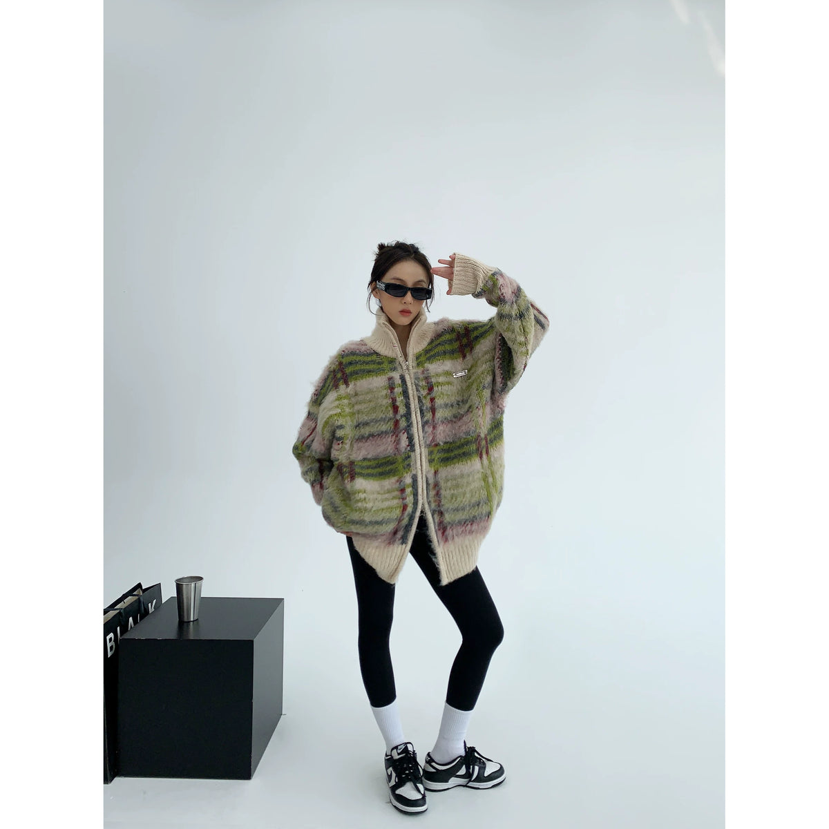 Oversized Double Zipper Knit Cardigan