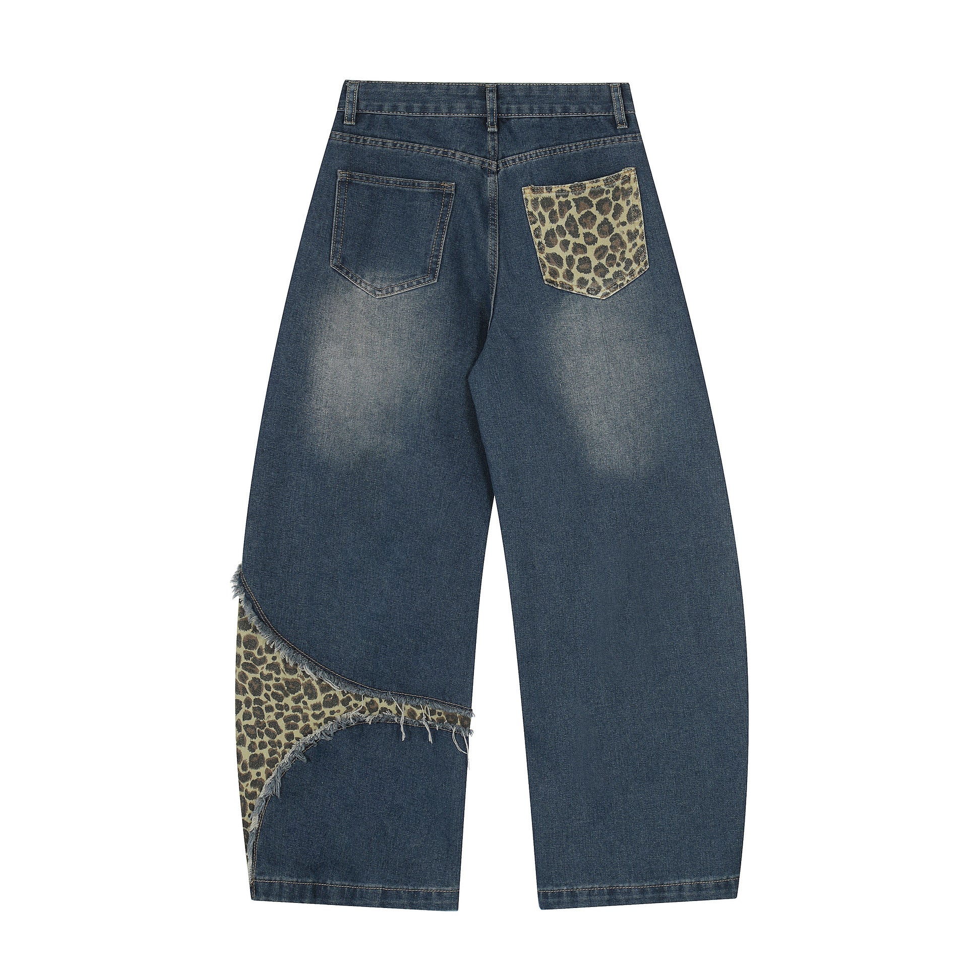 Leopard Print Cross Wide Leg Denim Jeans
