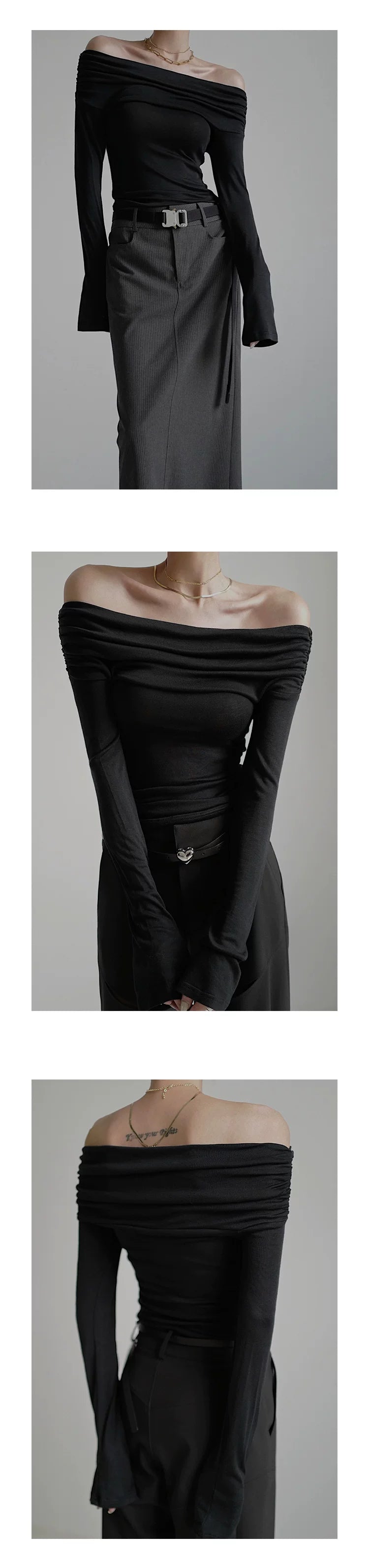 Off Shoulder Long Sleeve Knit Top