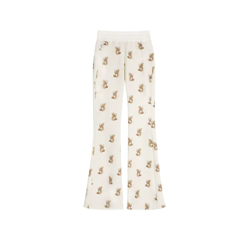 Bear Print Micro Flare Pants