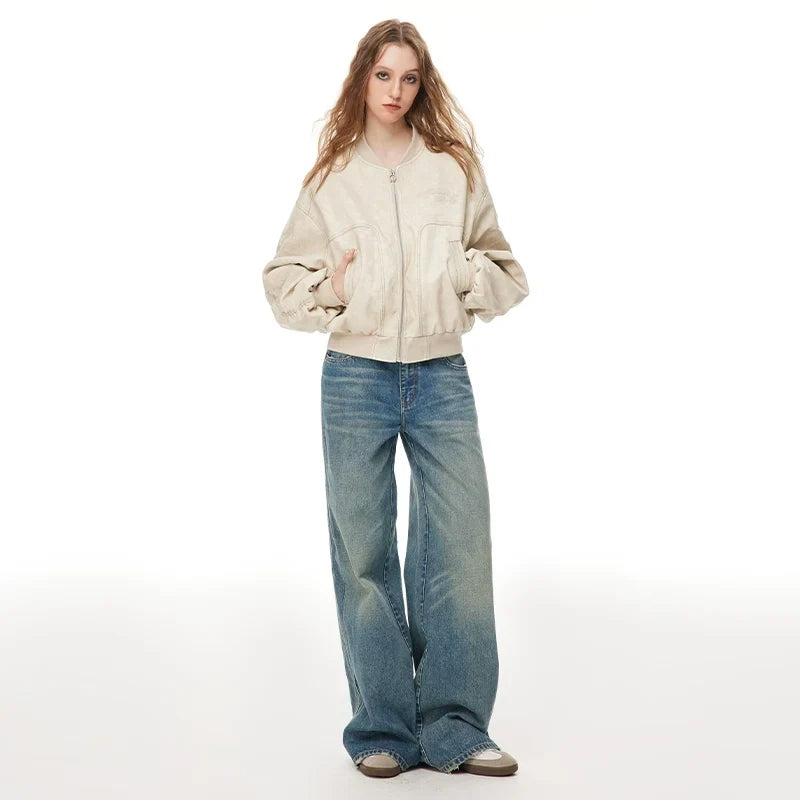 Washed Wide-Leg Buggy Denim Jeans