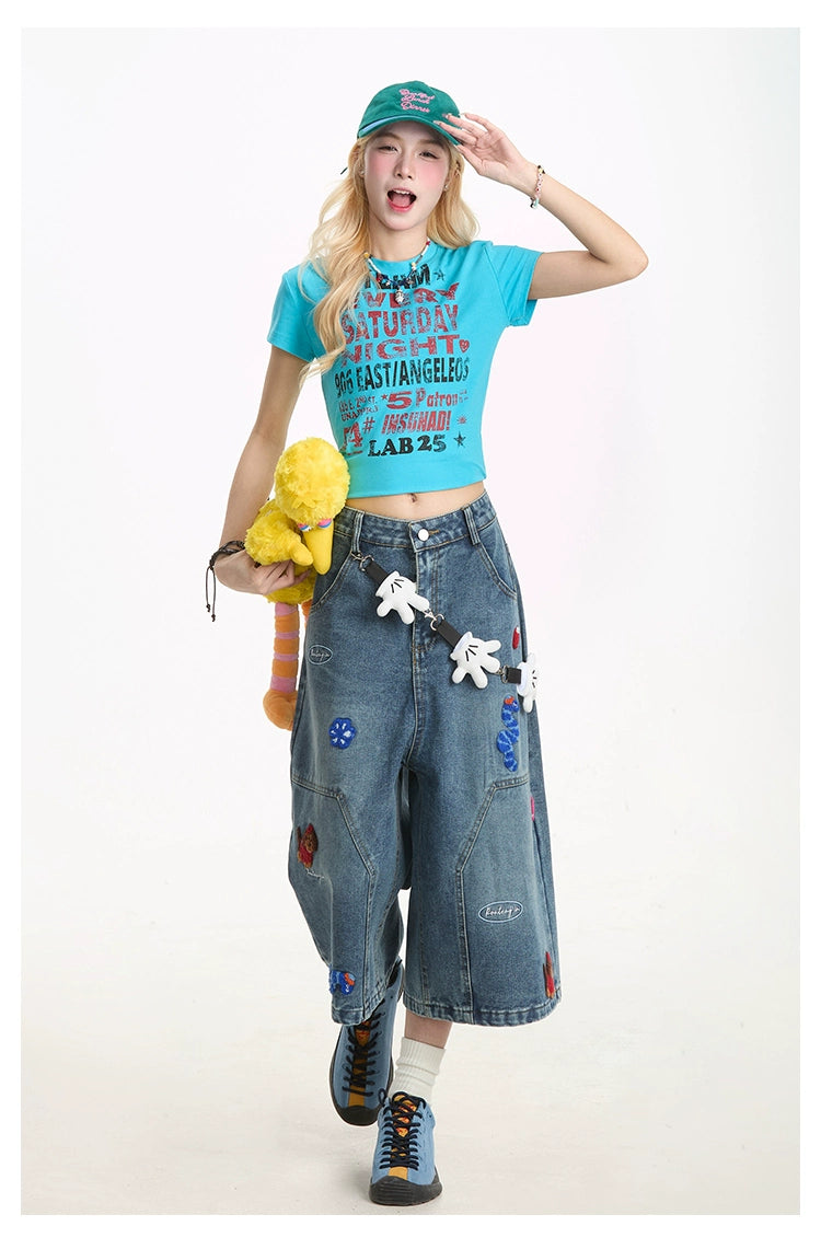 Fun Embroidered Denim Jort