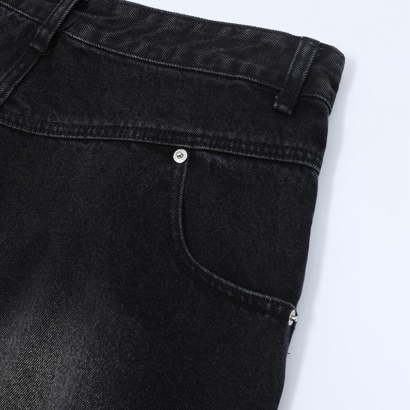 Washed Damage Wide Leg Denim Short Pants