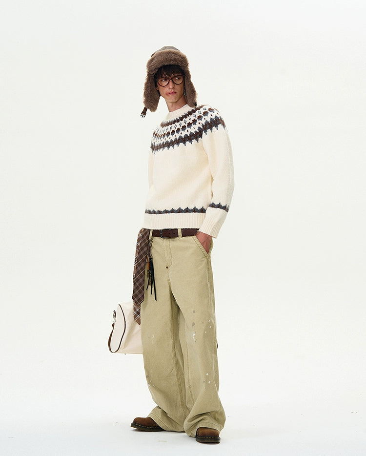 Suéter vintage de cuello redondo en jacquard