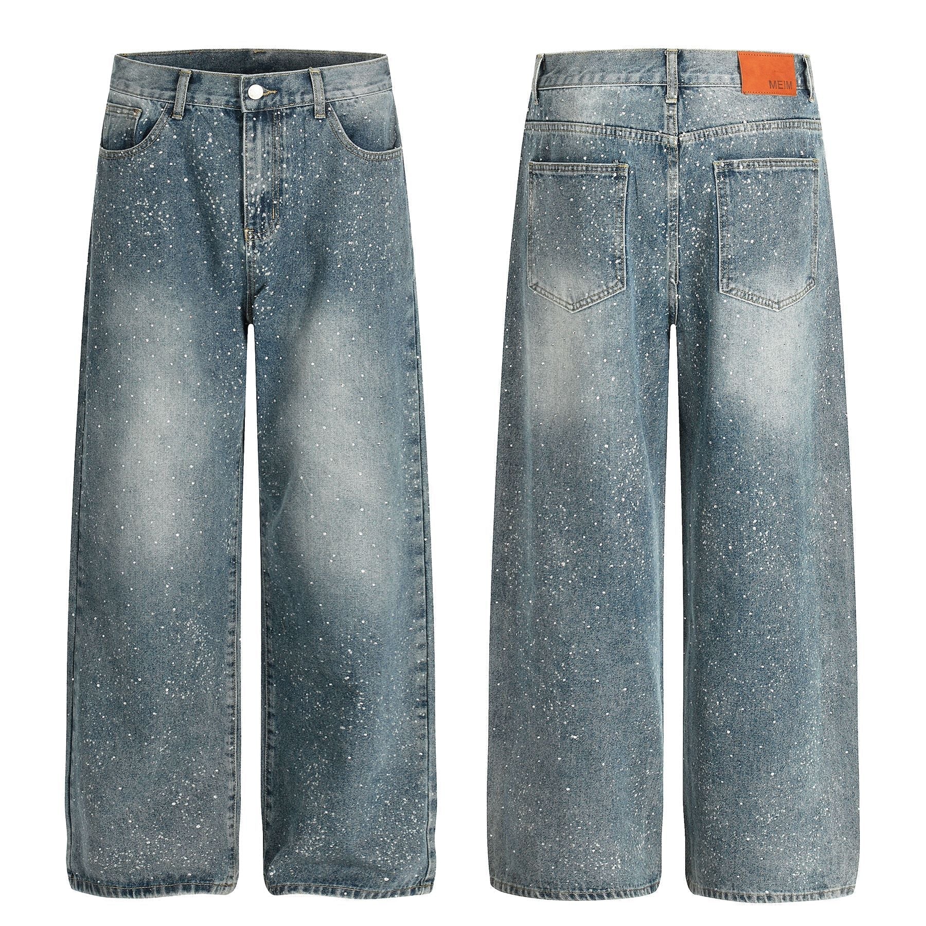 Paint Splatter Washed Wide Leg Denim Jeans