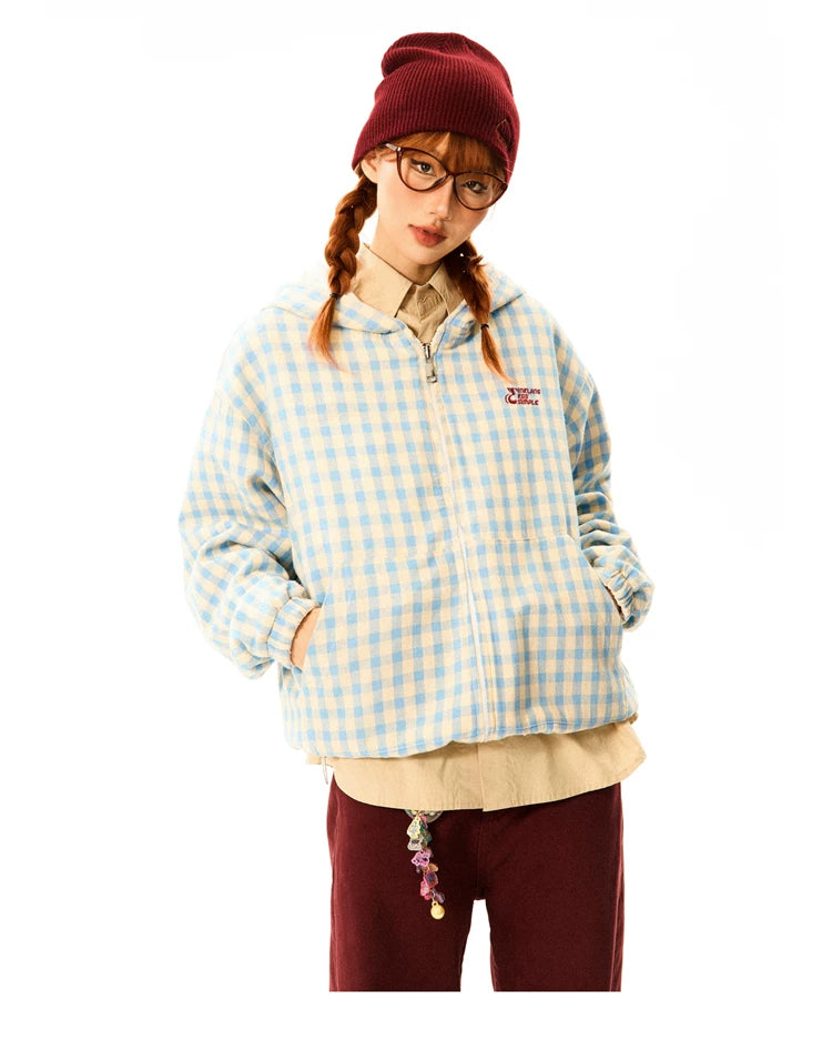 Gingham Logo Zipper Hoodie