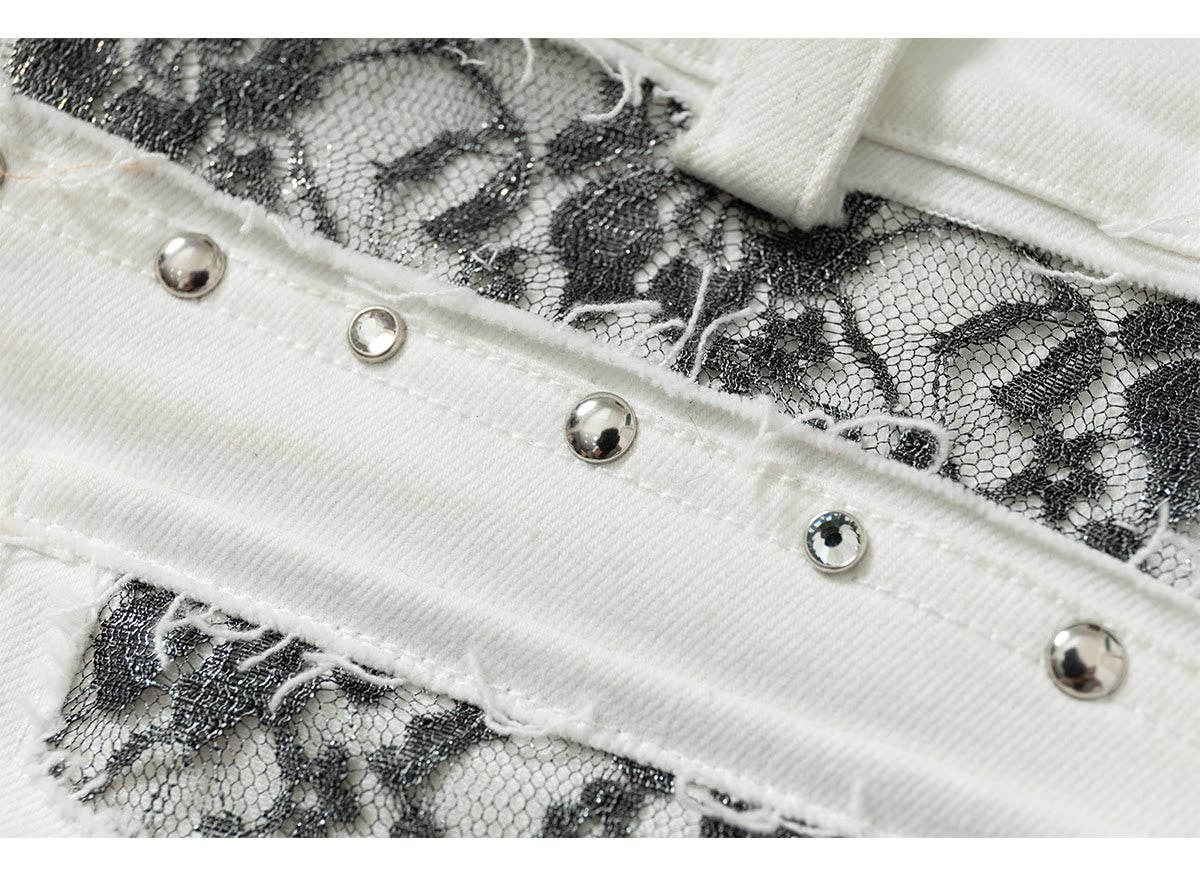 Embroidery Low Rise Straight Denim Jeans