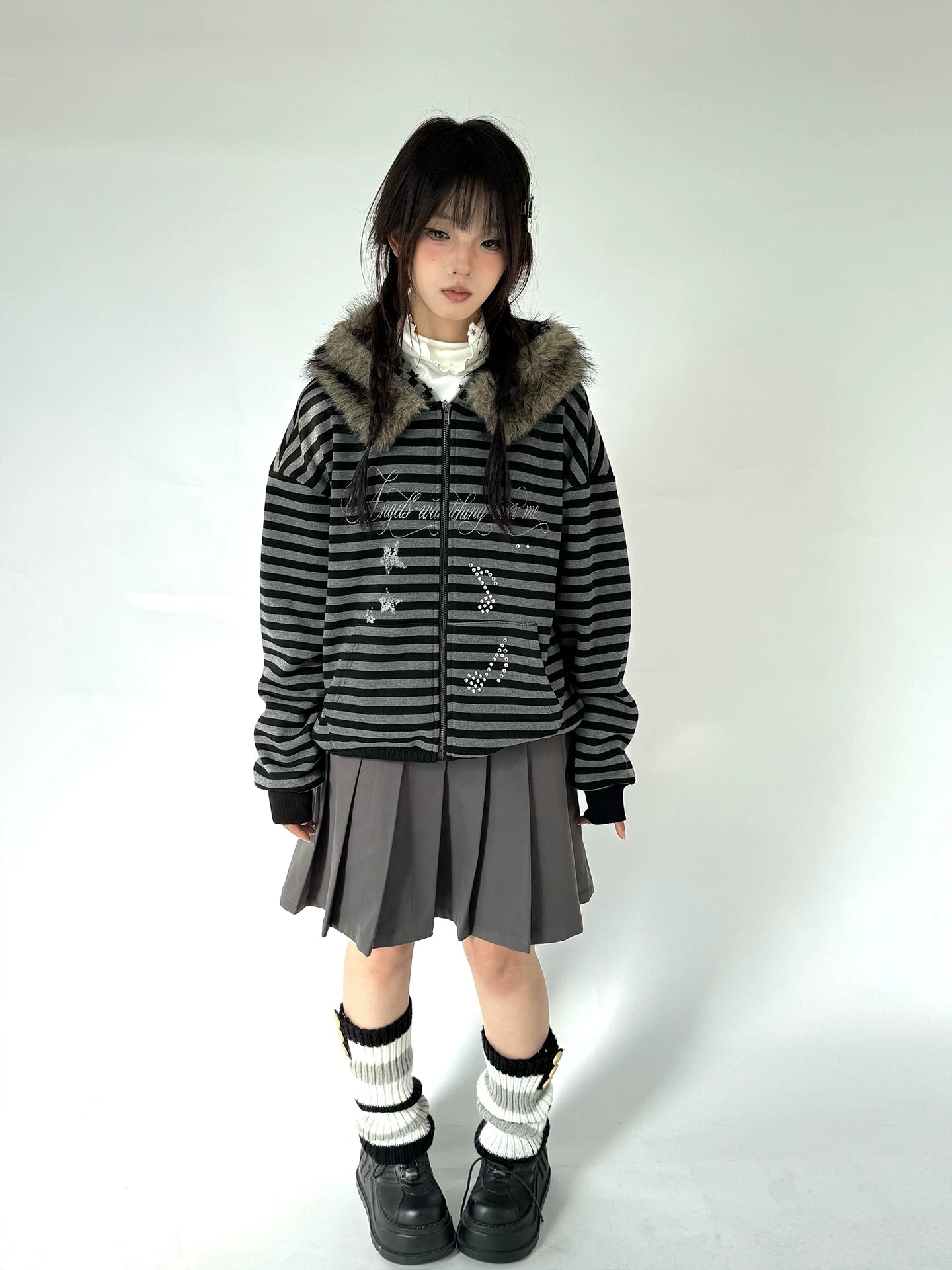 Detachable Fur Collar Fleece Lining Hooded Jacket