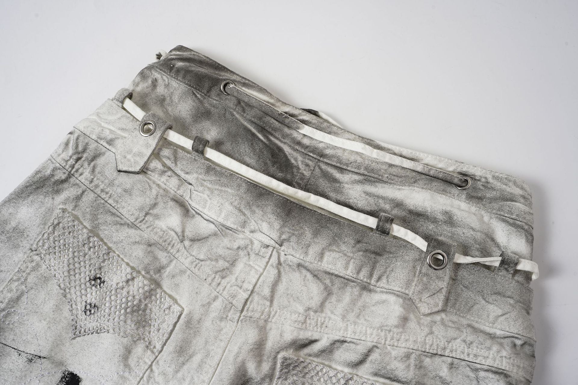 Gradient Washed Damage Double-Waist Wide Leg Pants
