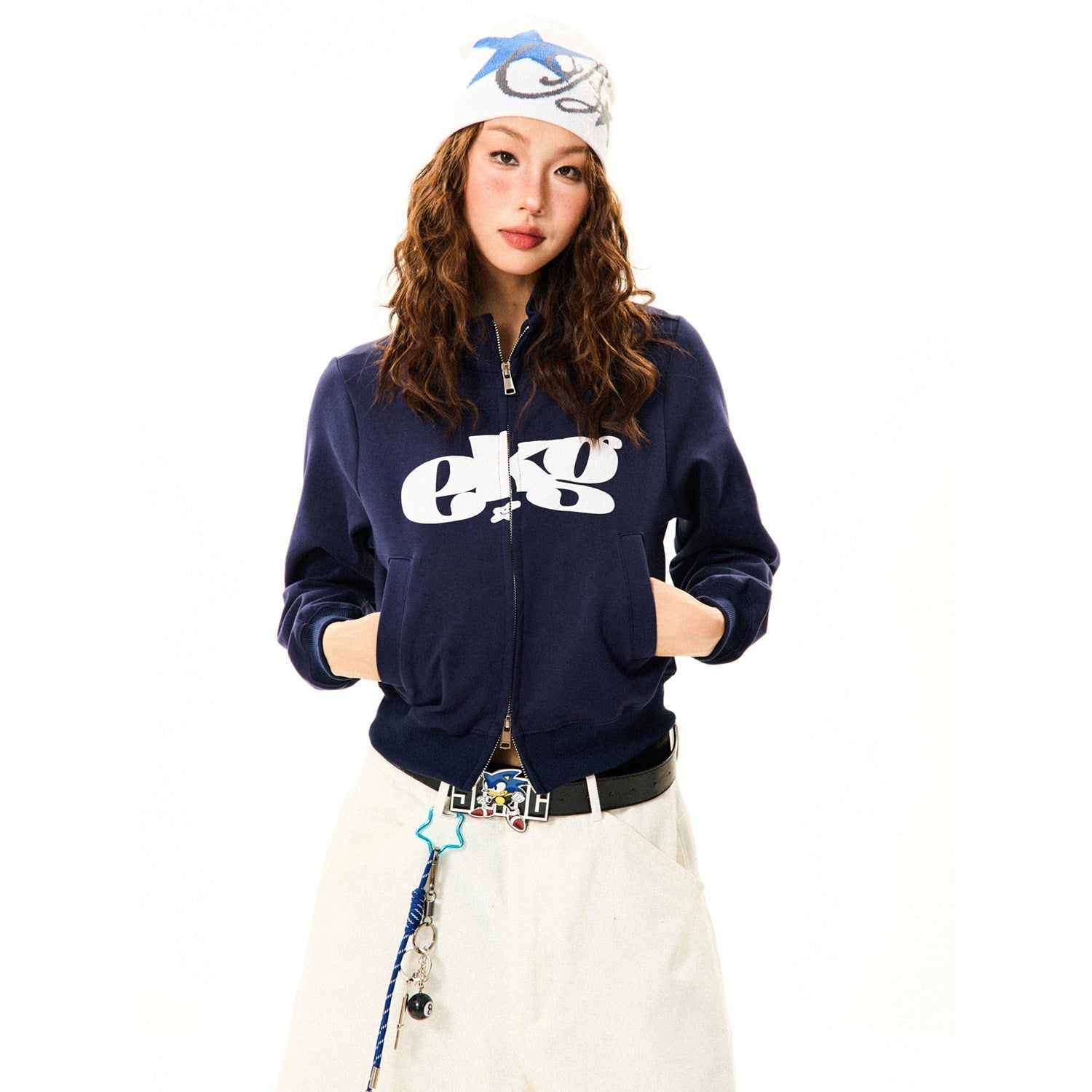 Letter Print Fitted Zipper Hoodie