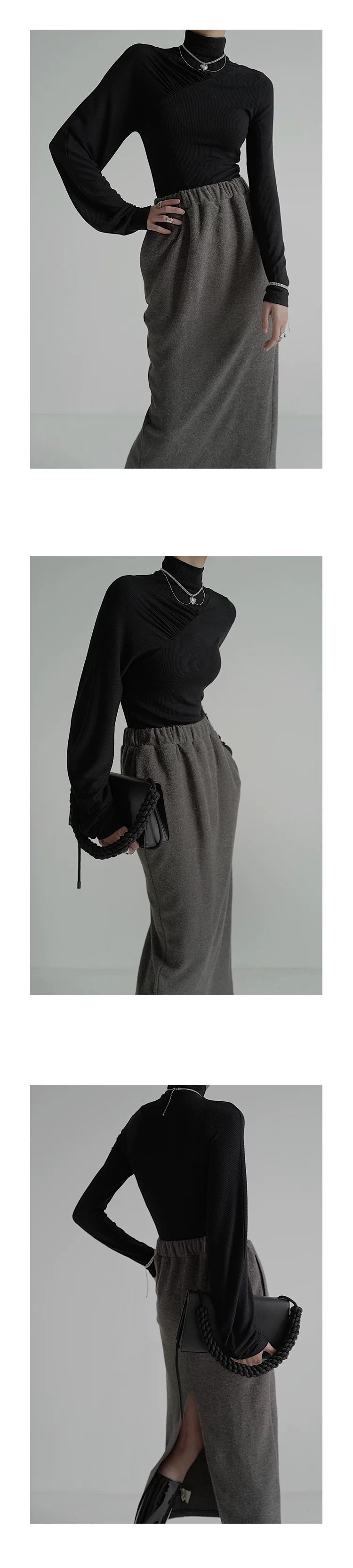 Stand Neck Asymmetric Long Sleeve Knit Top
