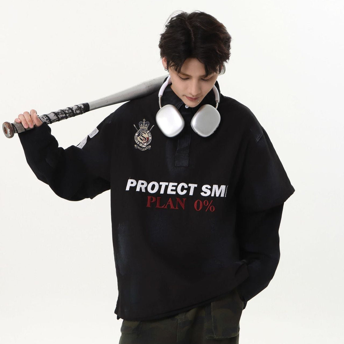 Dirty Washed Fake Layered Long Sleeve T-Shirt