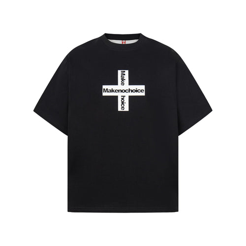 Letter Print Patchwork Oversize Short Sleeve T-Shirt - Black / M