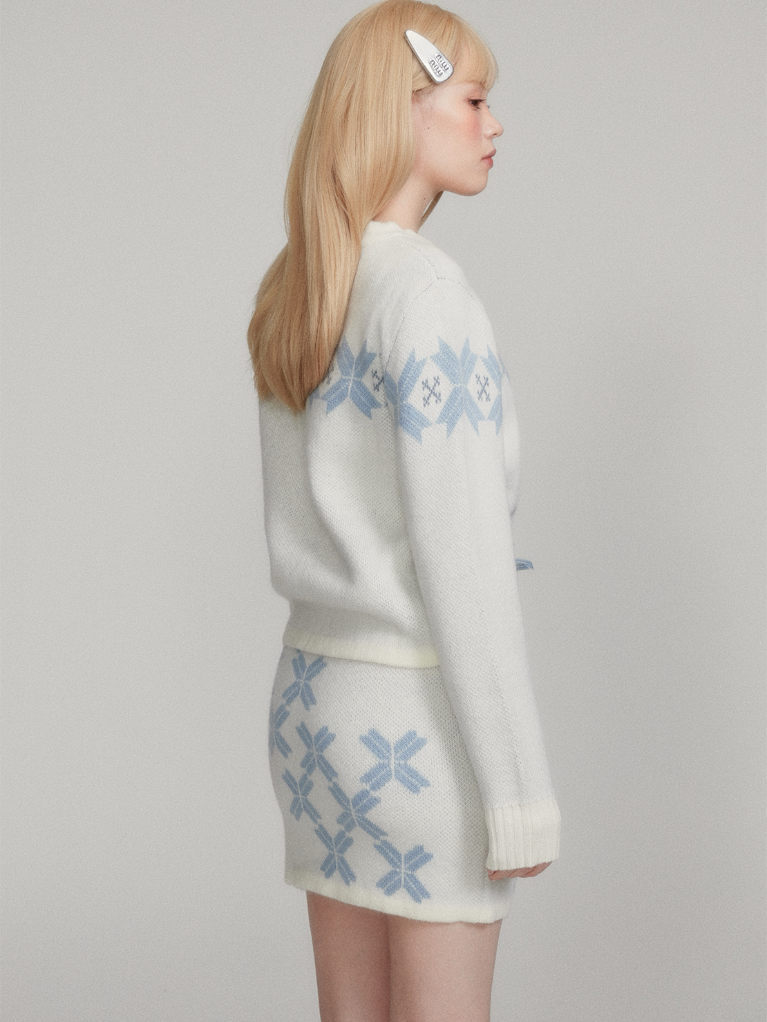 Teddy Bear Snowflake Knit Cardigan & Short Skirt Setup