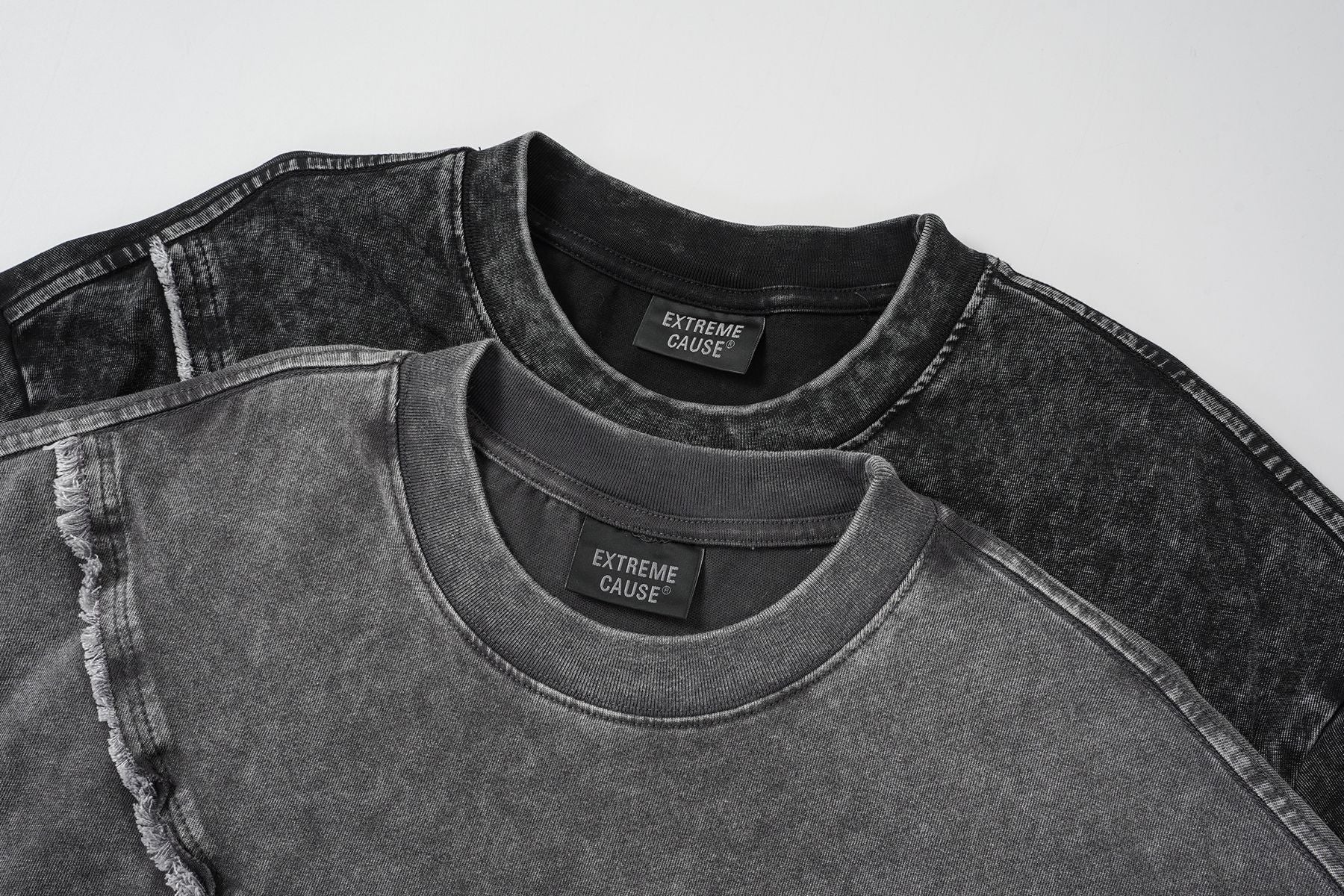 Acid Washed Raw-Edge Splice Short Sleeve T-Shirt