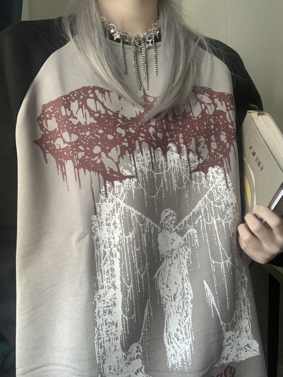 Raglan Sleeve Graffiti Print Pullover Sweatshirt