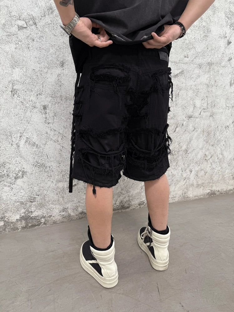 Torn Destroyed Washed Denim Short Jeans