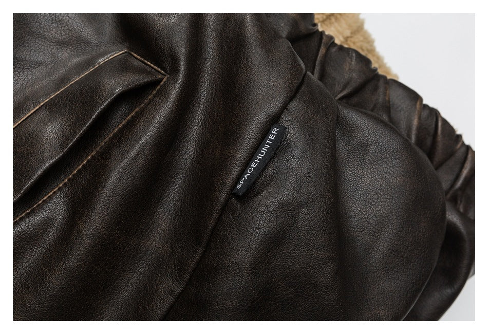 Veste unisexe vintage doublée de laine et de cuir