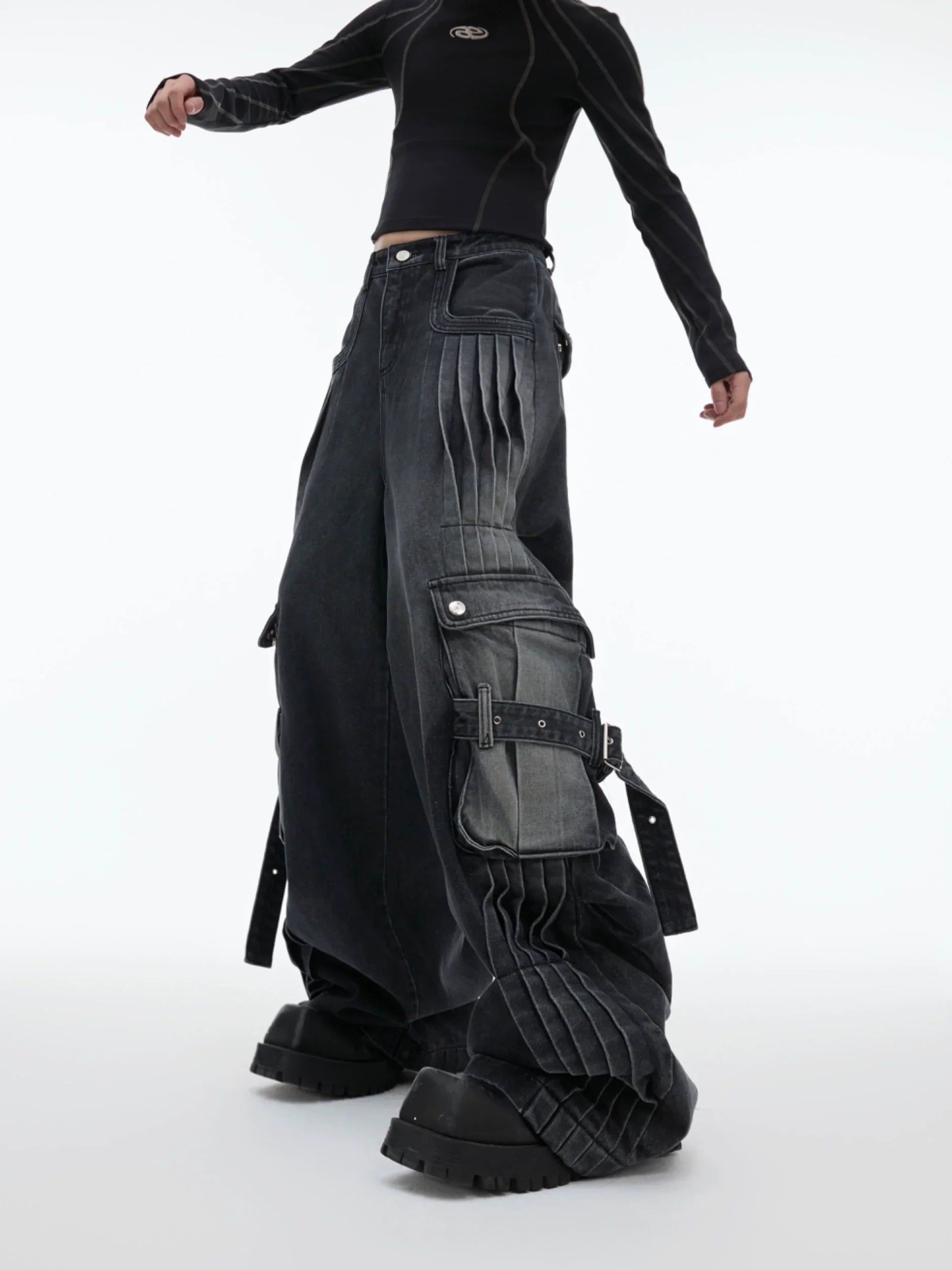Heavyweight Zipper Denim Hooded Jacket & Wide Leg Denim Jeans Setup