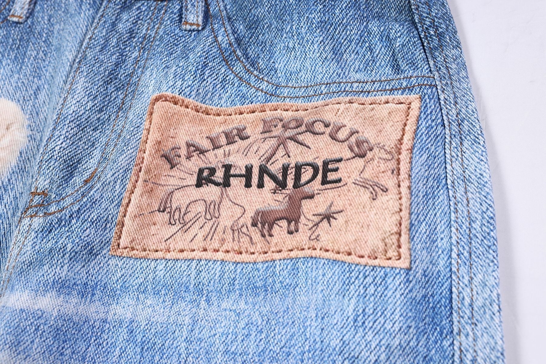 Washed 3D Character Print Wide Leg Denim Jeans