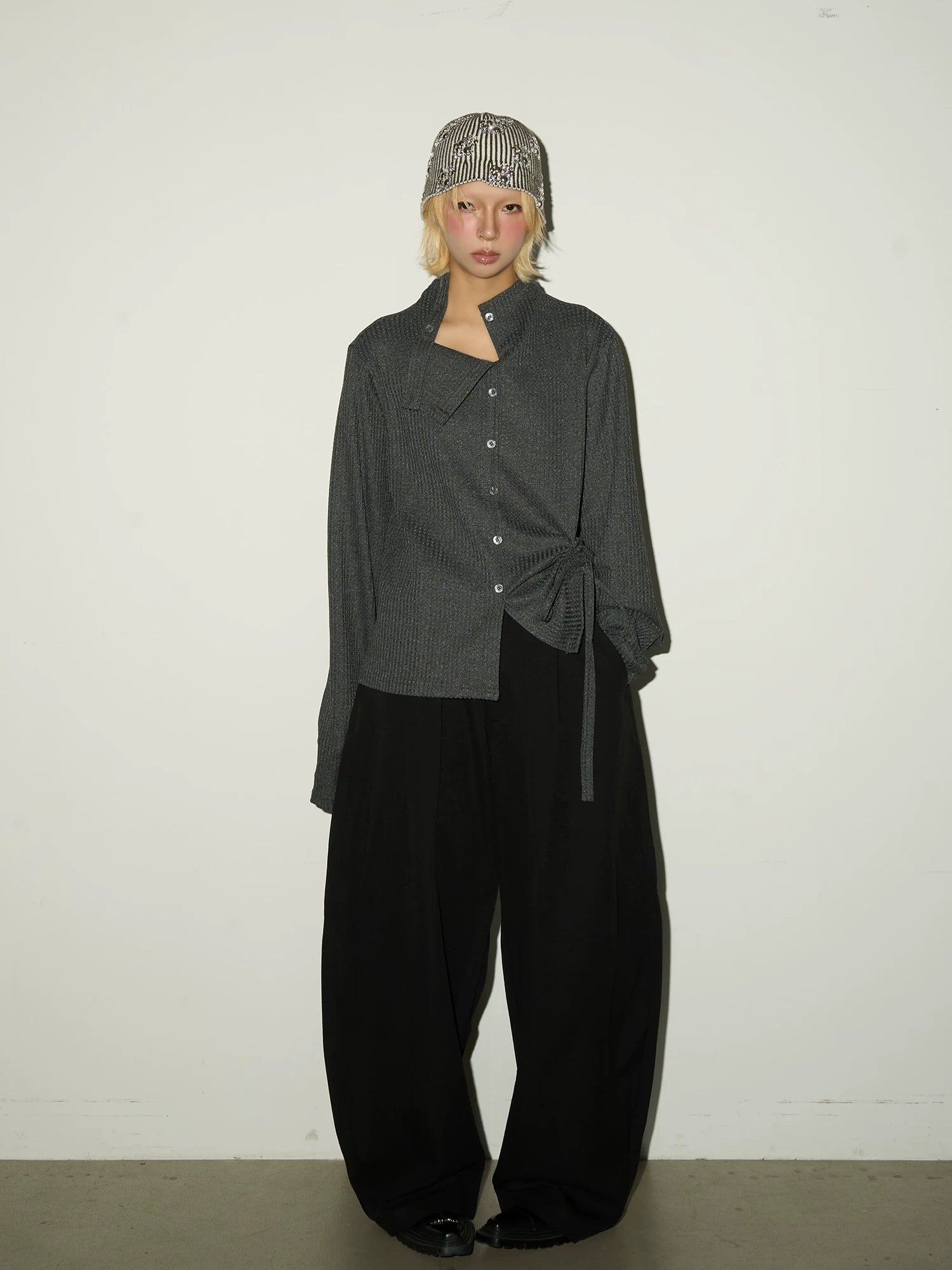 Pleats Elastic Waist Wide Leg Trousers