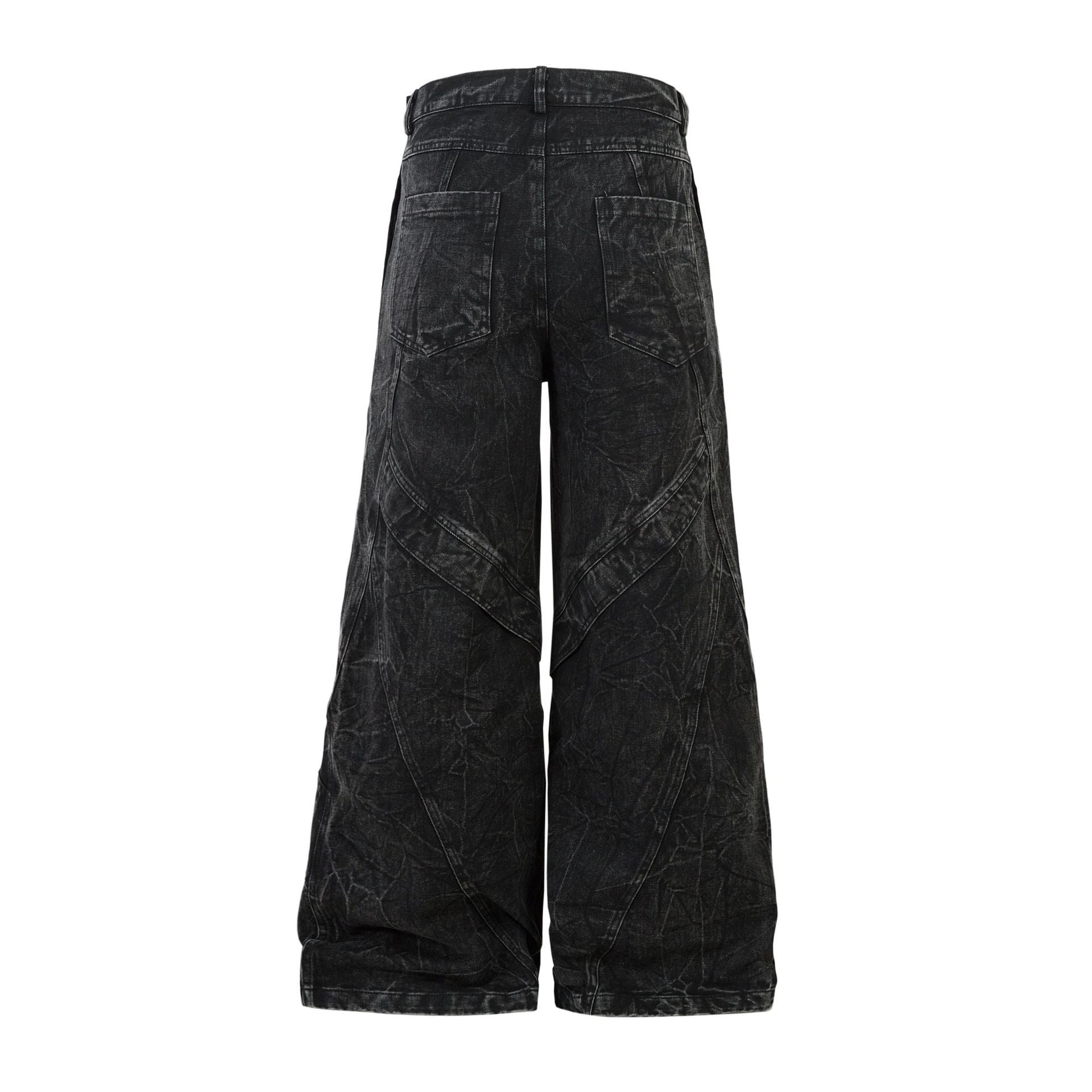 Washed Crinkle Button Fly Wide Leg Denim Jeans