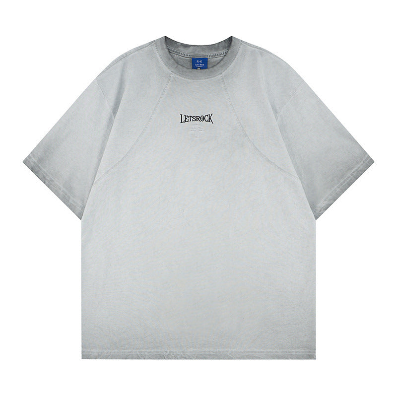 Washed Embroidery Raglan Short Sleeve T-Shirt