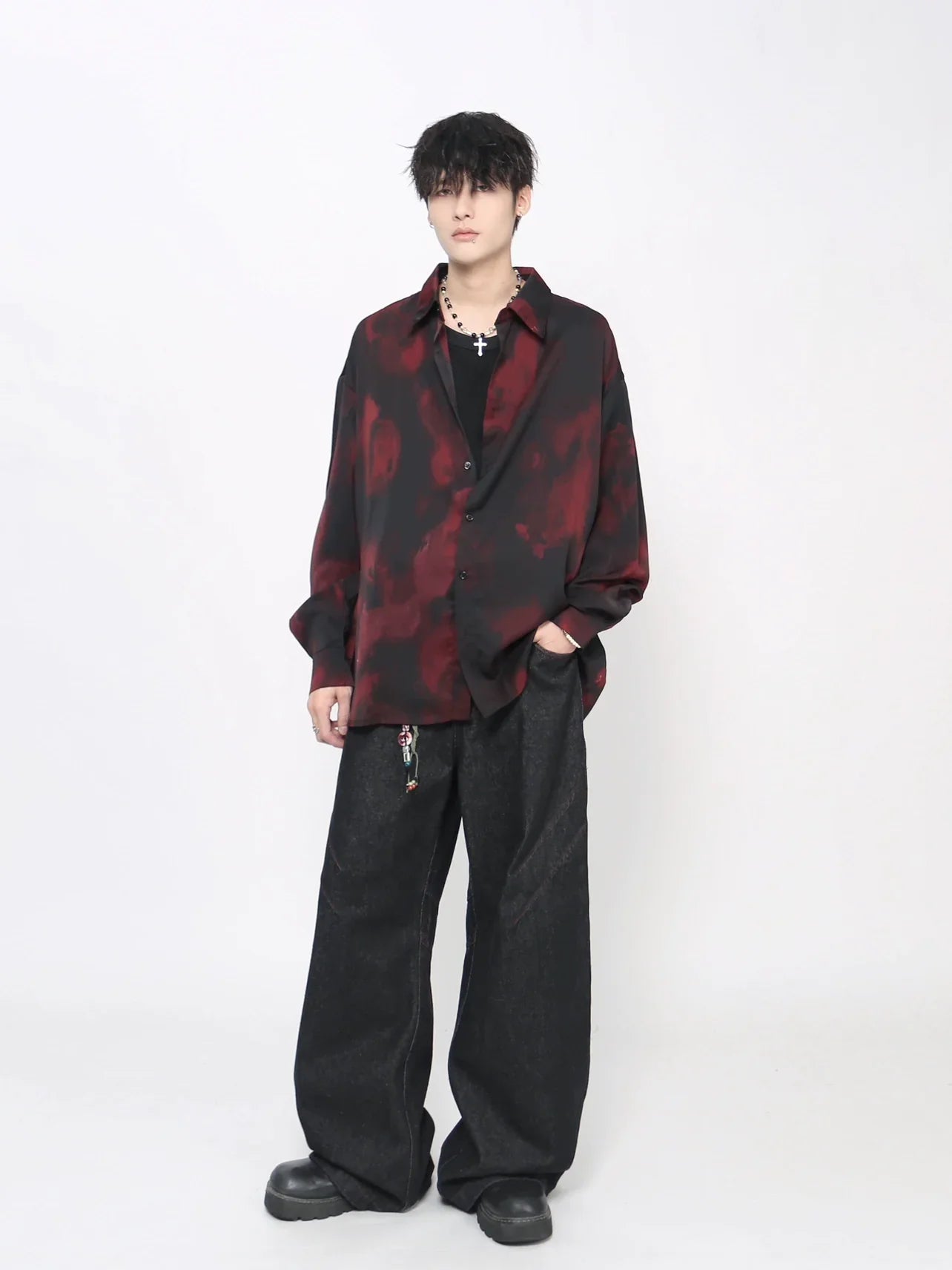 Gradient Tie-Dye Drape Long Sleeve Shirt