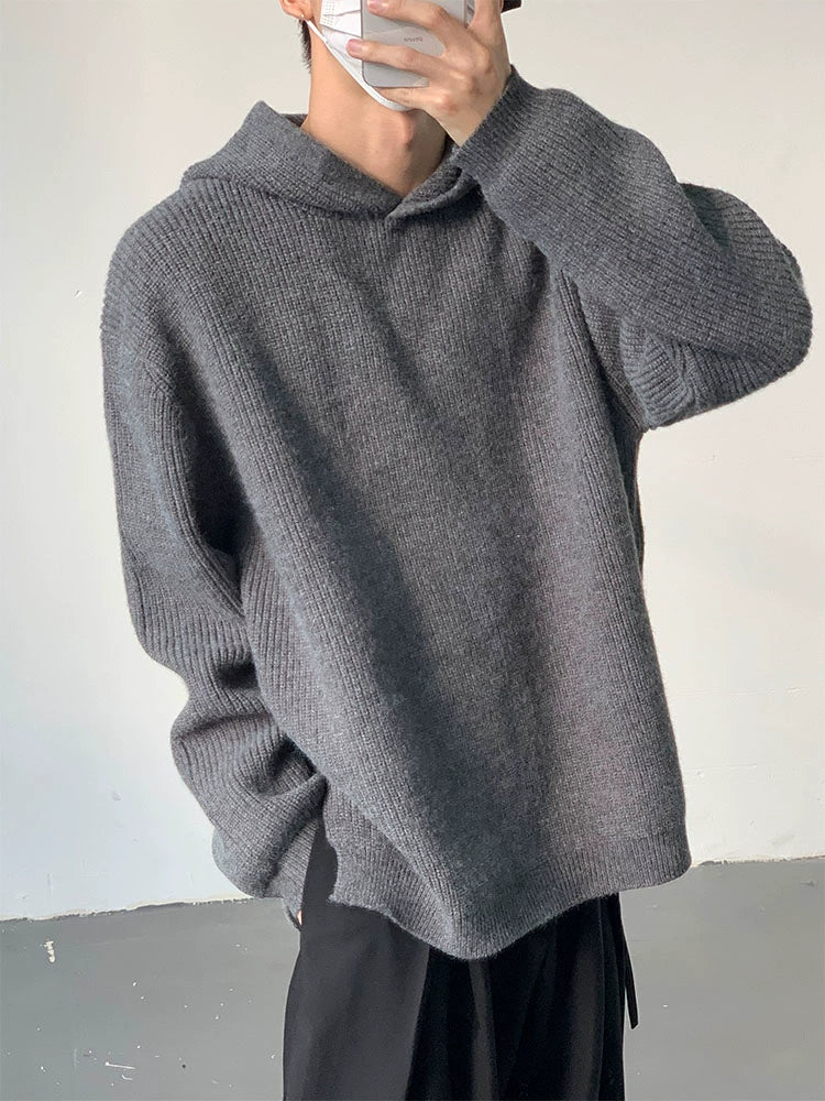 Hooded Wool Blend Pullover Knit Sweater