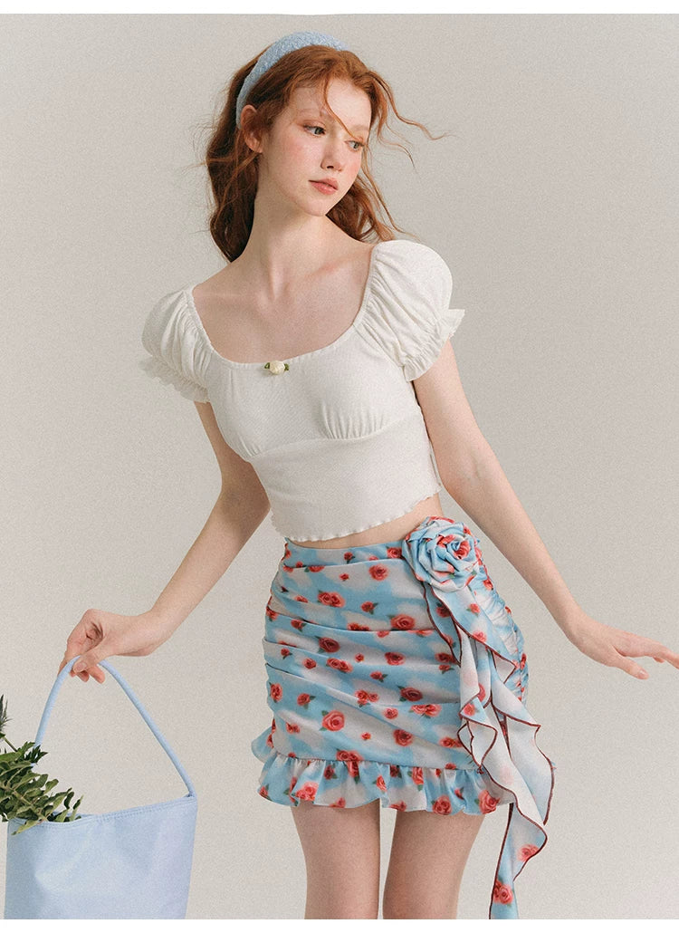 Hand Painted Rose Floral Camisole & Short Skirt Setup