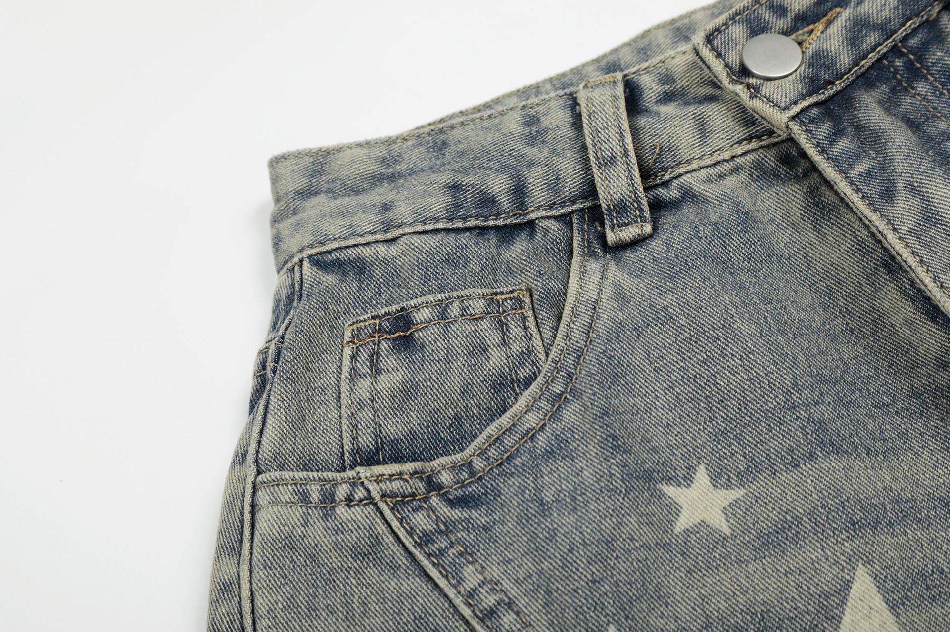 Curved Star Wide Leg Denim Short Pants