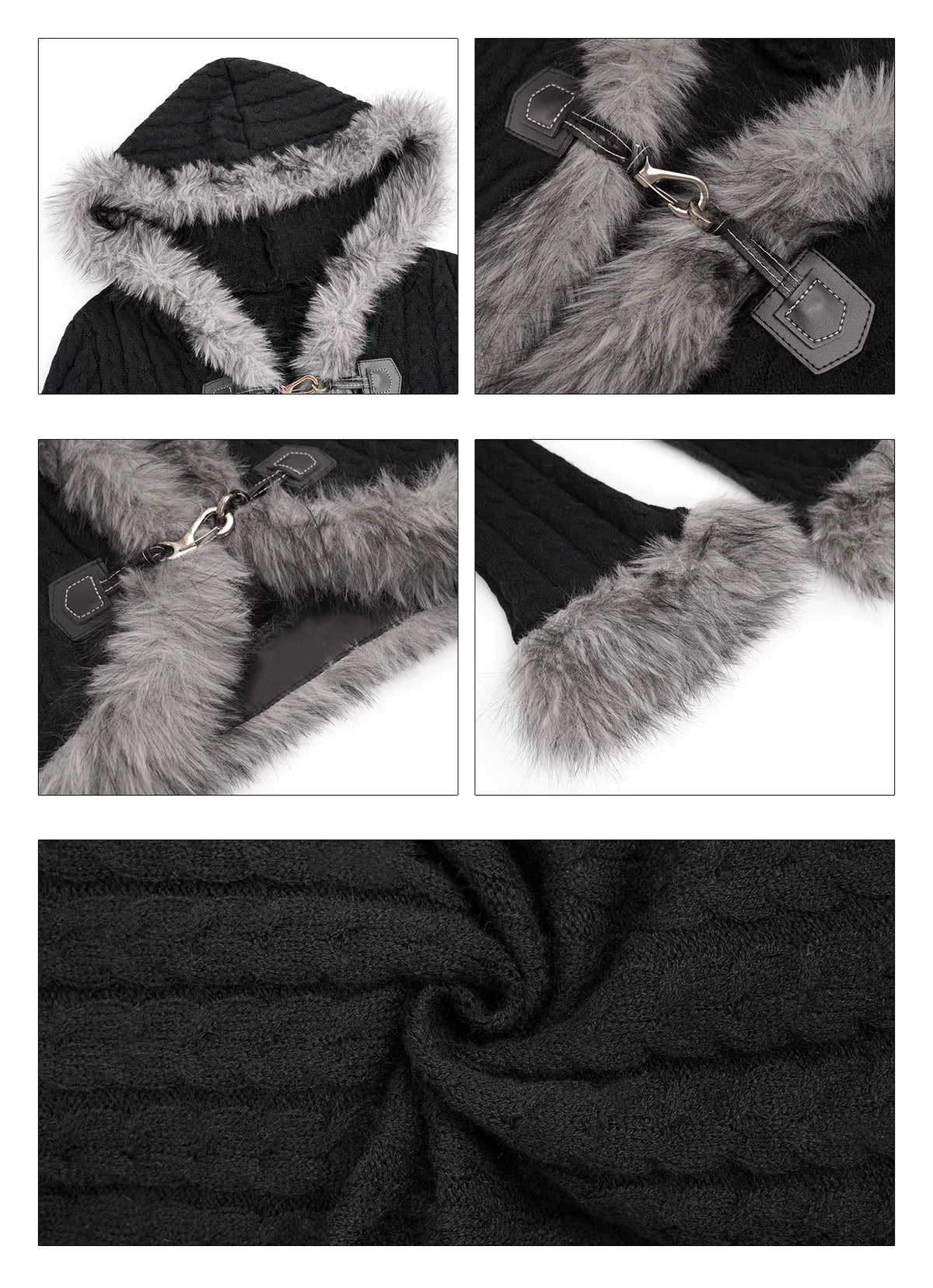 Hooded Fur Collar Fitted Knit Cardigan