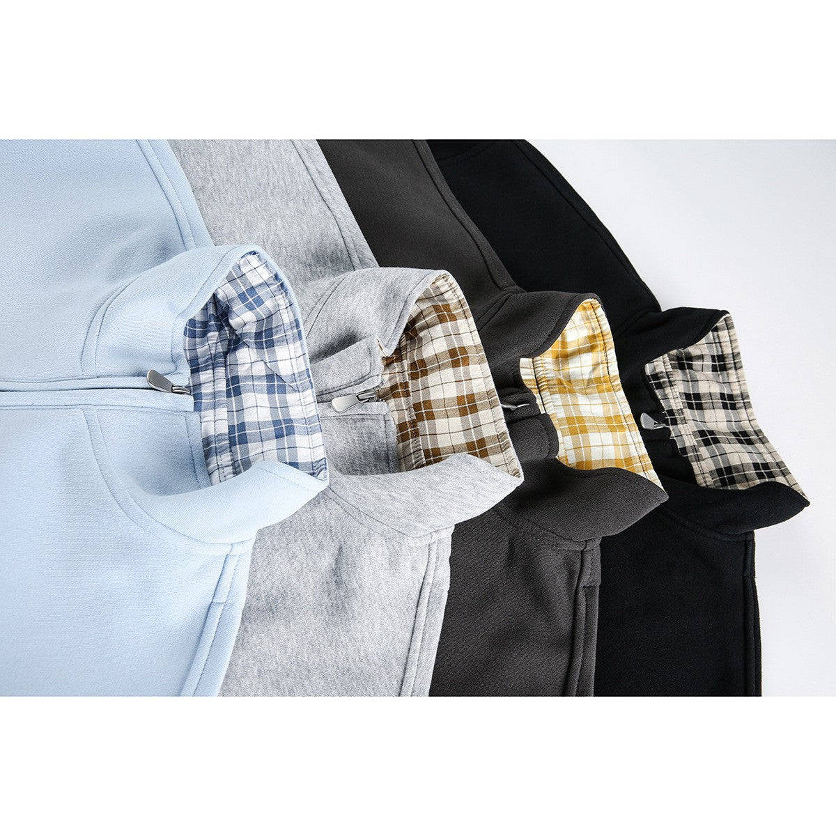 DAXUEN black contrast plaid mock neck zip-up jacket