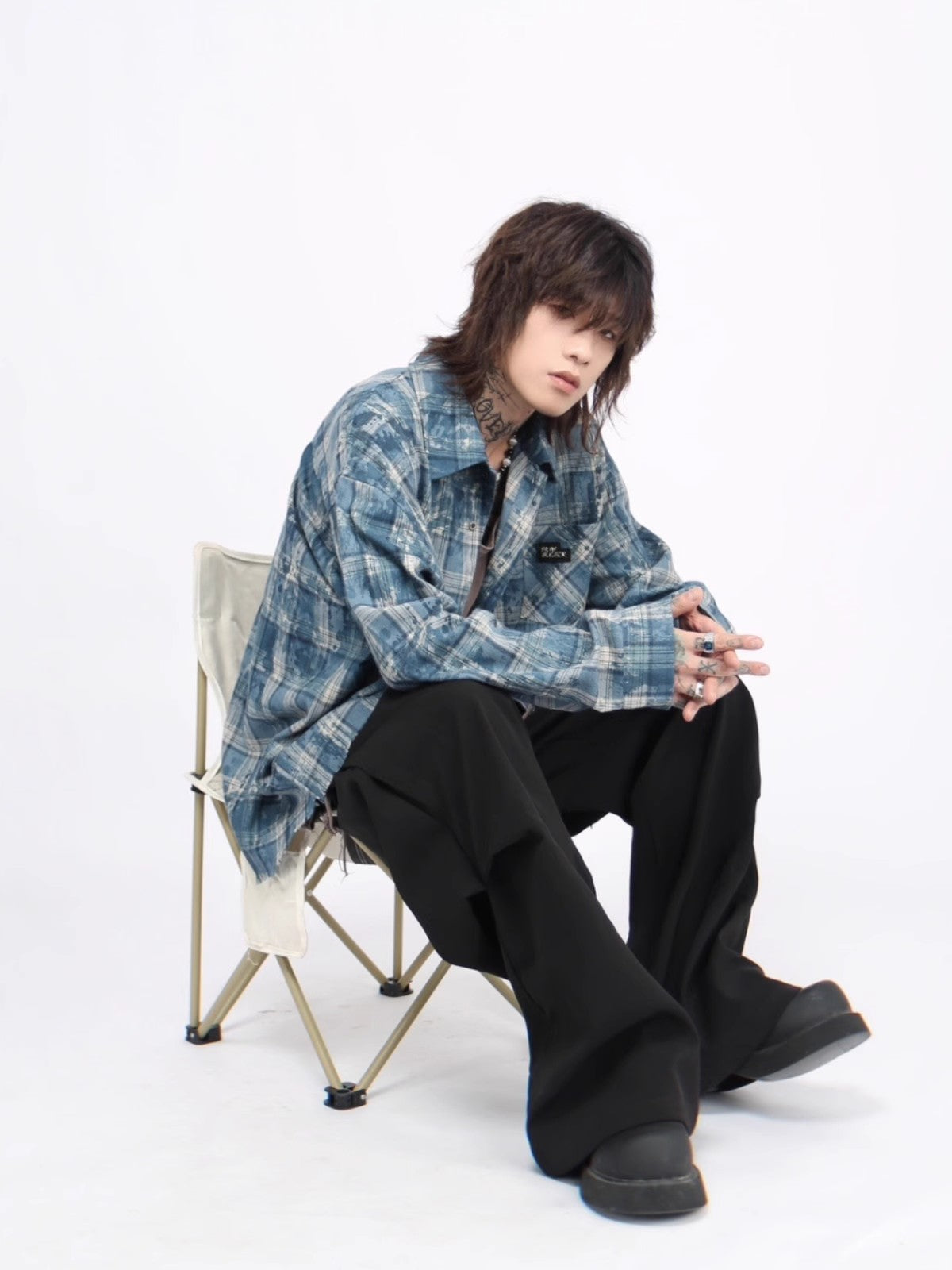 Label Design Tie Dyed Plaid Oversize Shirt