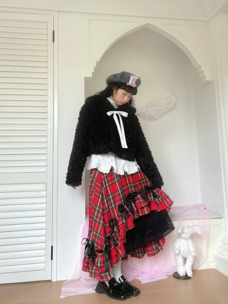Fake Fur Bow Tie Plush Jacket