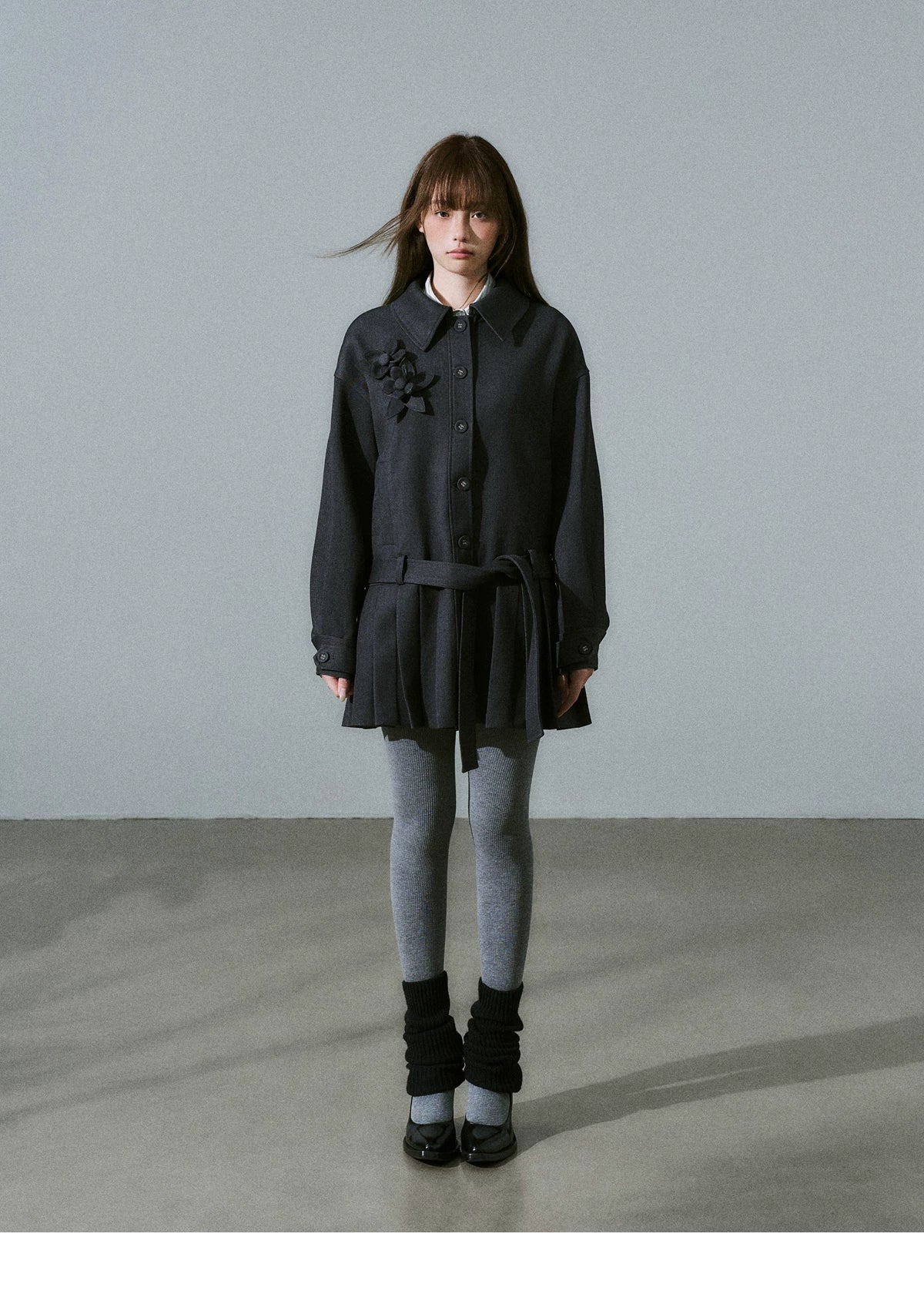 Flower Pleats Tencel Wool Trench Coat