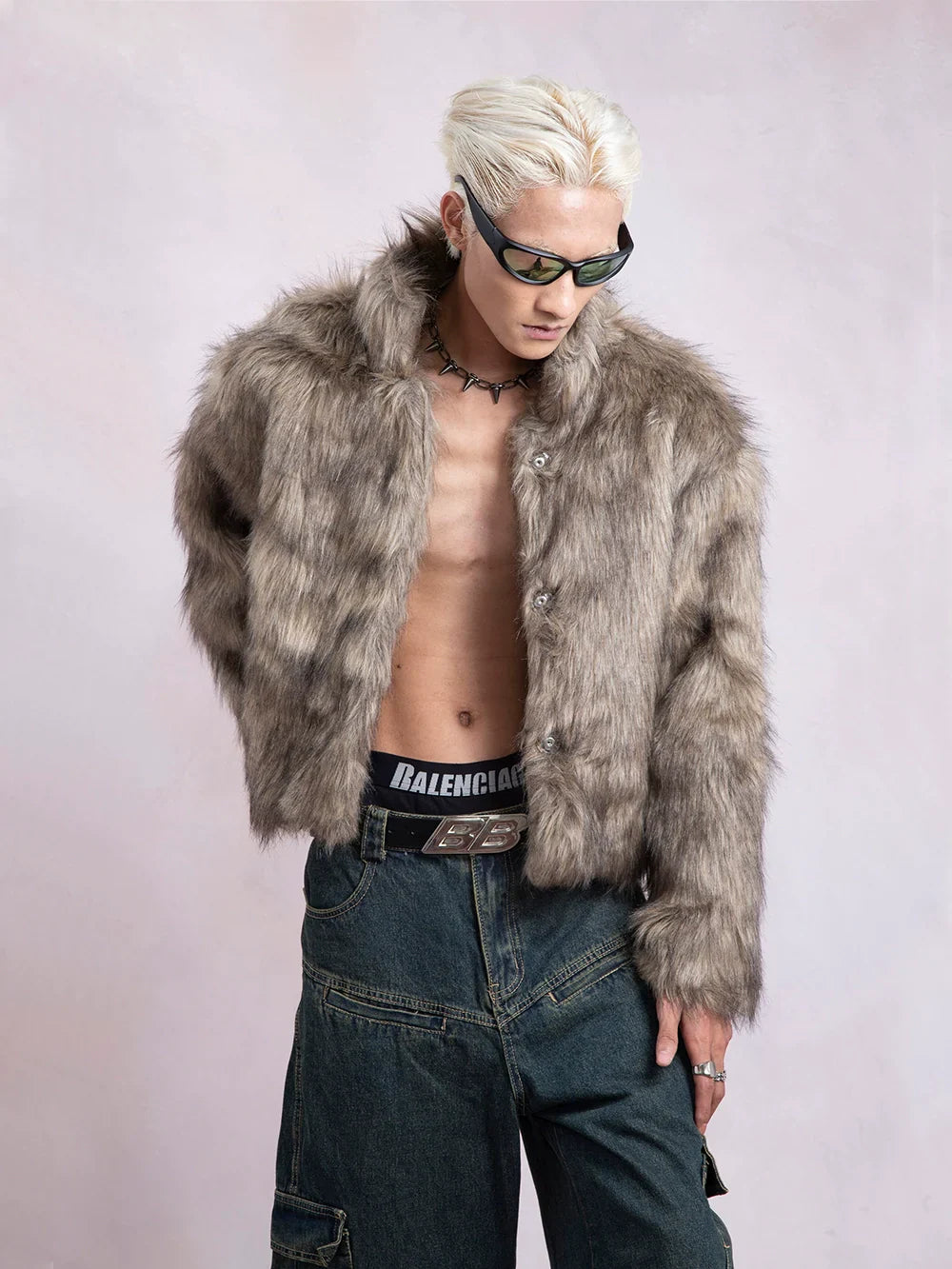 Stand Neck Furry Short Jacket