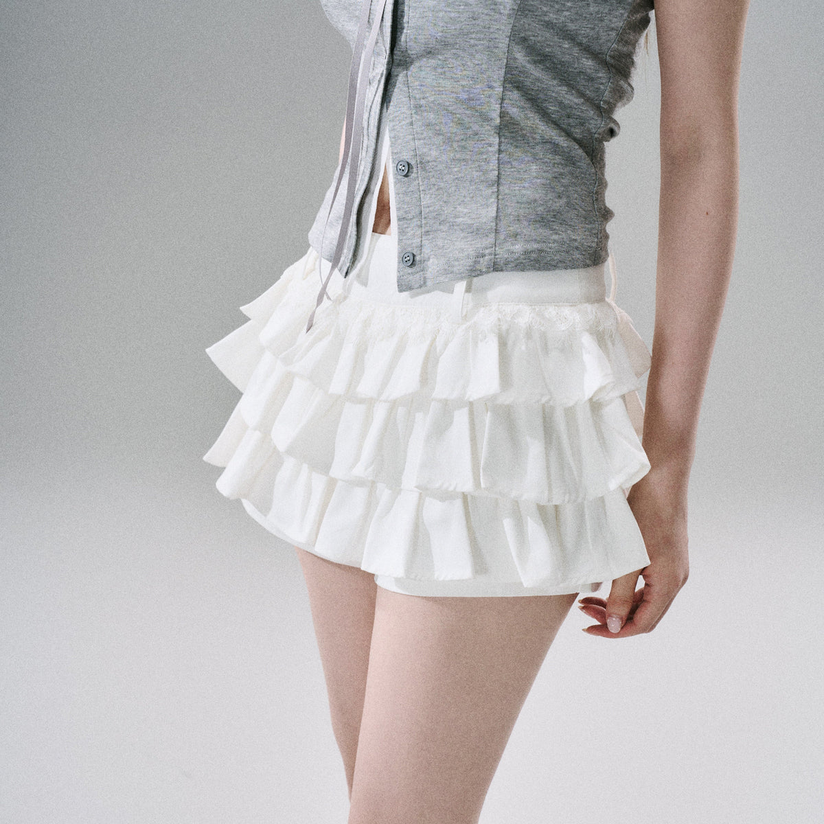 Sweet Girly Lace Ruffle Cargo Skirt